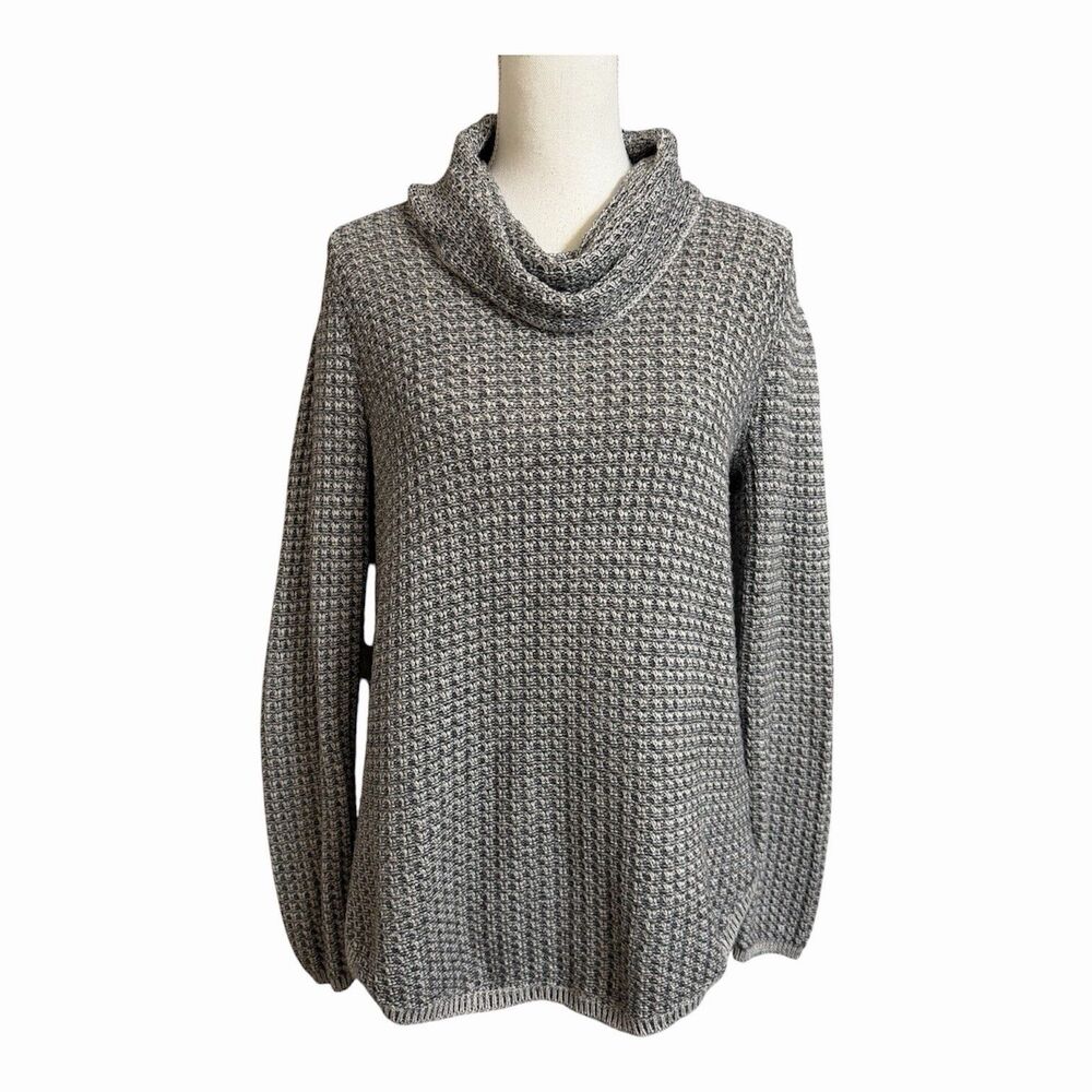 Eight Eight Eight Women's M Gray Cowl Neck Sweater Waffle Weave 100% Cotton